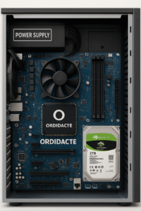 Exemple de carte-mère comportant le micro-processeur, l'alimentation, etc. Comment apprendre à utiliser un ordinateur en découvrant ce qui le constitue